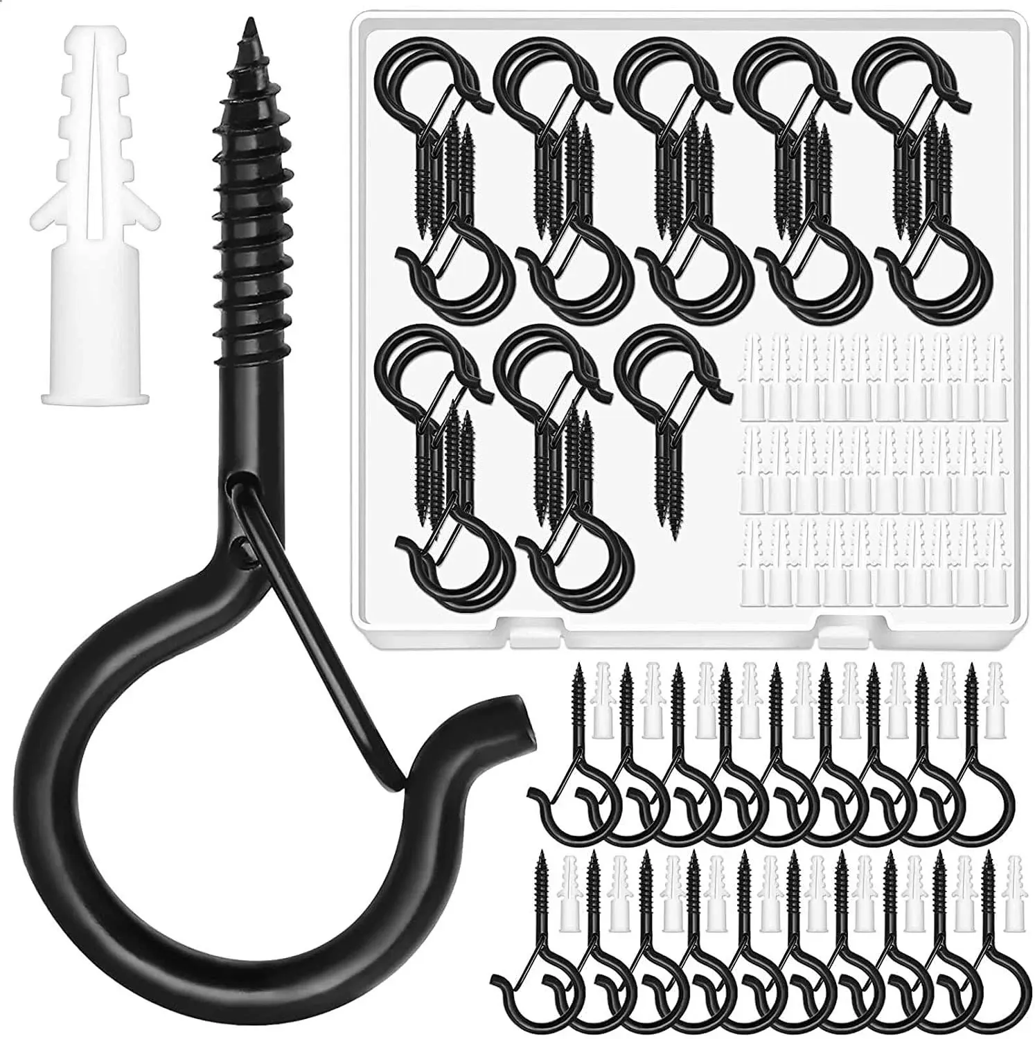 Mckanti Screw Hooks for Outdoor String Lights, Outdoor Hooks with Safety Buckles for Hanging String Lights, Plants ﻿