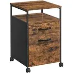 VASAGLE File Cabinet Mobile Filing Cabinet with Wheels 2 Drawers Open Shelf for Office Rustic Brown and Black