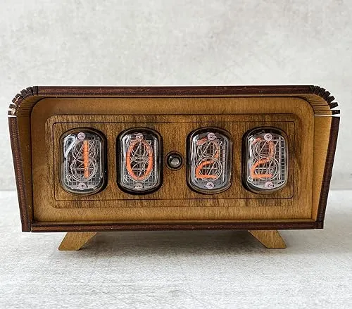 Handmade Nixie Tube Clock IN-12 - Made in Ukraine - Vintage Retro Table Clock - Wooden Desk Nixie Tube Clock