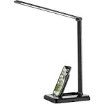 Fugetek LED Desk Office Lamp with Wireless Charger & USB Charging Port, Touch Control, 5 Lighting Modes, 30/60 Min Auto Timer, Eye-Caring, Dimmer, Black