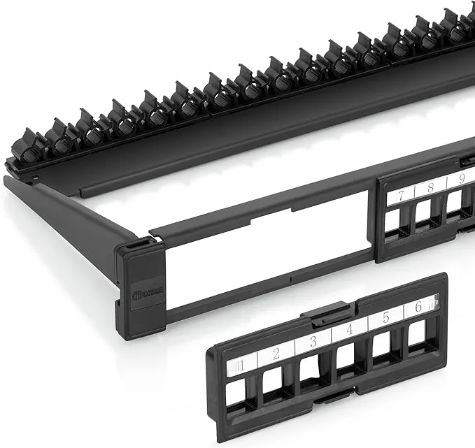 Everest Media Solutions 24 Port Keystone Patch Panel (2-Pack) - Use with Slim Profile Keystones ONLY (Wider Jacks May not fit Side by Side) - with Adjustable Rear Cable Management Bar