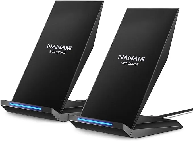 Fast Wireless Charger, [2 Pack] NANAMI Qi Certified Wireless Charging Stand Compatible iPhone 16/16 Pro/16 Pro Max/15/14/13/12/11 Pro, Phone Charger for Galaxy S24/S23/S22/S21/S20 and Qi-Enabled Phone