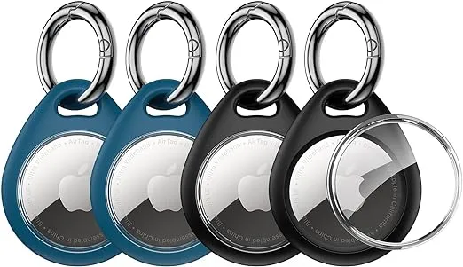 UNBREAKcable Protective Case for AirTags, [4-Pack] AirTags Loop Holder, Scratch-Resistant and Lock Design Scratch Protection Keychain, TPU Case for Keys, Bags, Luggage and Pet Collar (Black&Blue)