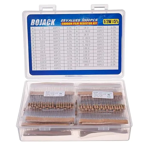 25 Values 1/2W Resistor Kit from 1 Ohm to 1M Ohm 1/2 Watt 1% Metal Film Resistors Assortment