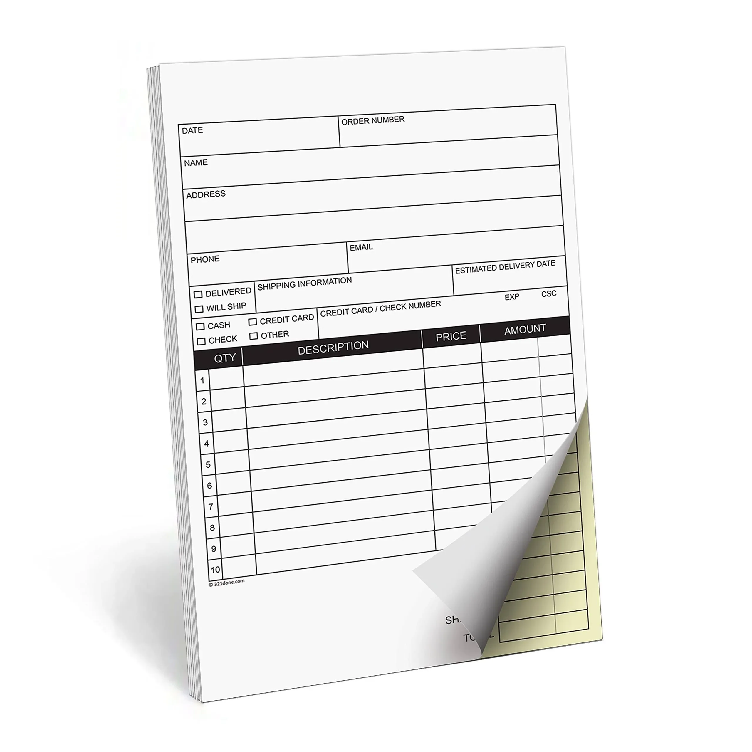 321Done 2-Part Carbonless Invoice Pad, 50 Sets (5.5' x 8.5') Carbon Copy White ...