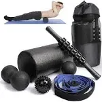 6 in1 Foam Roller Set -High Density Roller Foam,Muscle Roller Stick,2 Plantar Fasciitis Ball,Stretching Strap,Peanut Massage Ball for Physical Therapy & Exercise,Back Pain,Deep Tissue