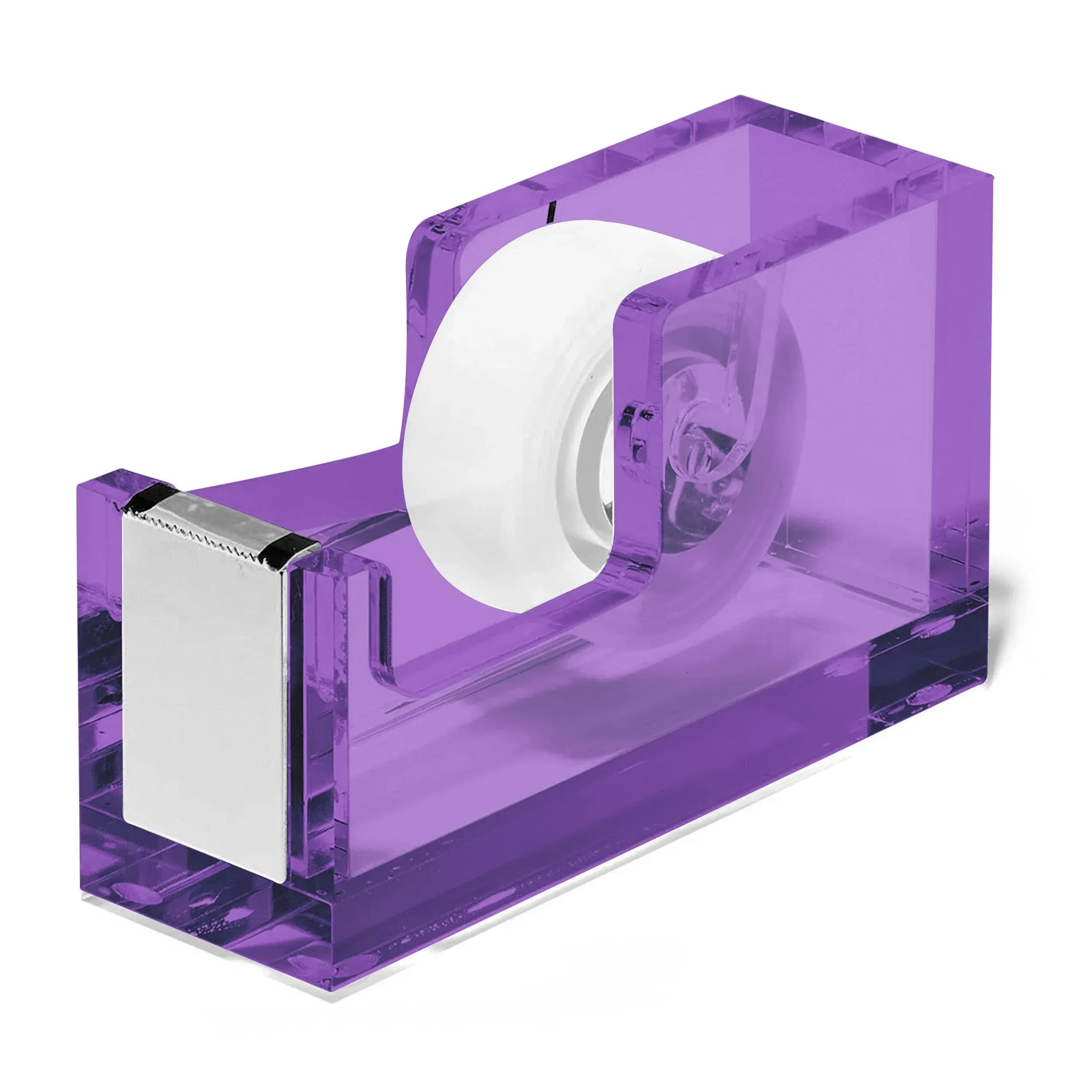 OfficeGoods Modern Acrylic Tape Dispenser - Non-Slip Rubber Holder Bottom - Appealing Design, Perfect for Home, School or Office Desk - Holds Small, Standard, Large Tape Rolls - Purple