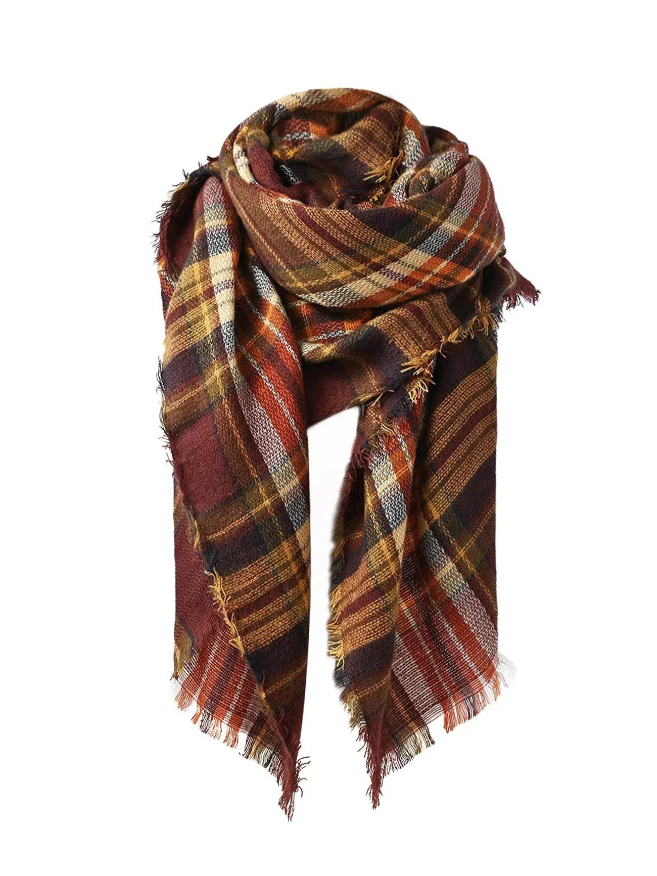 American Trends Women's Chunky Plaid Tassel Scarf