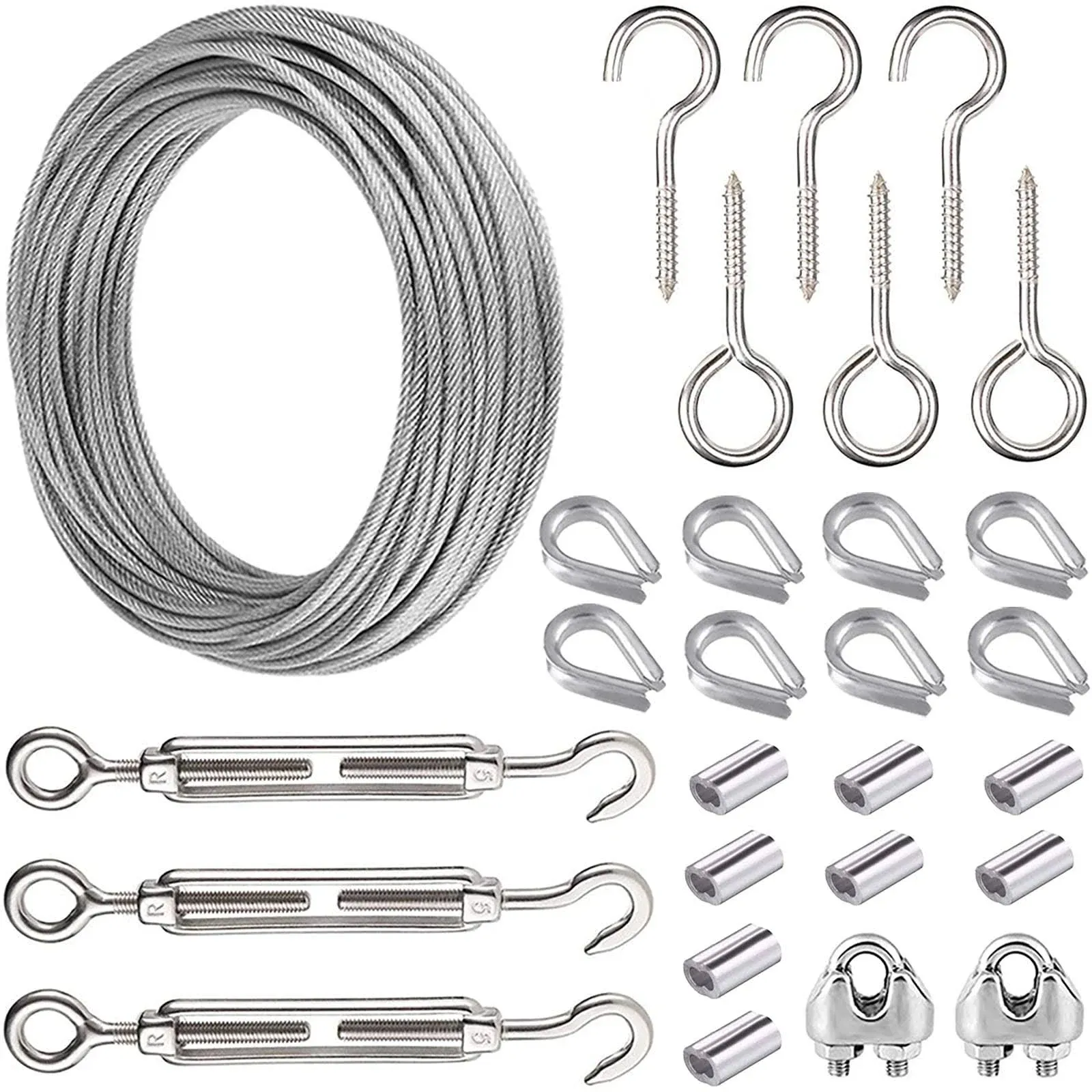 Stainless Steel Wire Trellis Kit, M5 Turnbuckles for Cables Wire Rope Kit, 1/16" Garden Wire Metal Cable Wire Tensioner for String Light Hanging Kit/Curtain Wire/Clothes line/Cable Railing