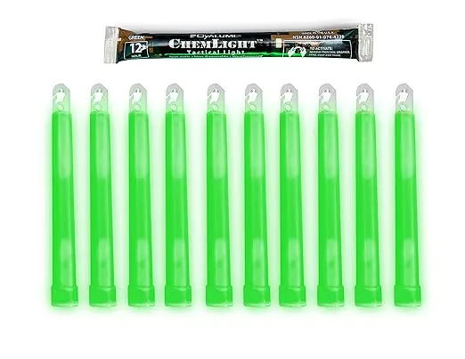 Cyalume Military Grade Green Glow Sticks - Premium Bright 6” ChemLight Emergency Glow Sticks with 12 Hour Duration (Bulk Pack of 10 Chem Lights)