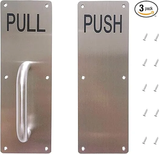 Stainess Steel Door Handle, Pull and Push Plate Commercial Door Handle with Scre