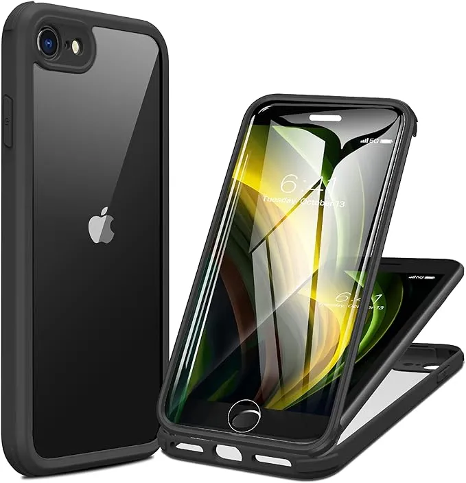 Miracase iPhone SE 2022/2020/8 Case - Full-Body Rugged Clear Bumper with Built-in Glass Screen Protector, Dark Green