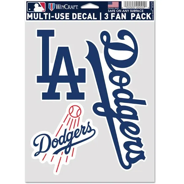 Wincraft MLB Los Angeles Dodgers Decal Multi Use Fan 3 Pack, Team Colors, One Size