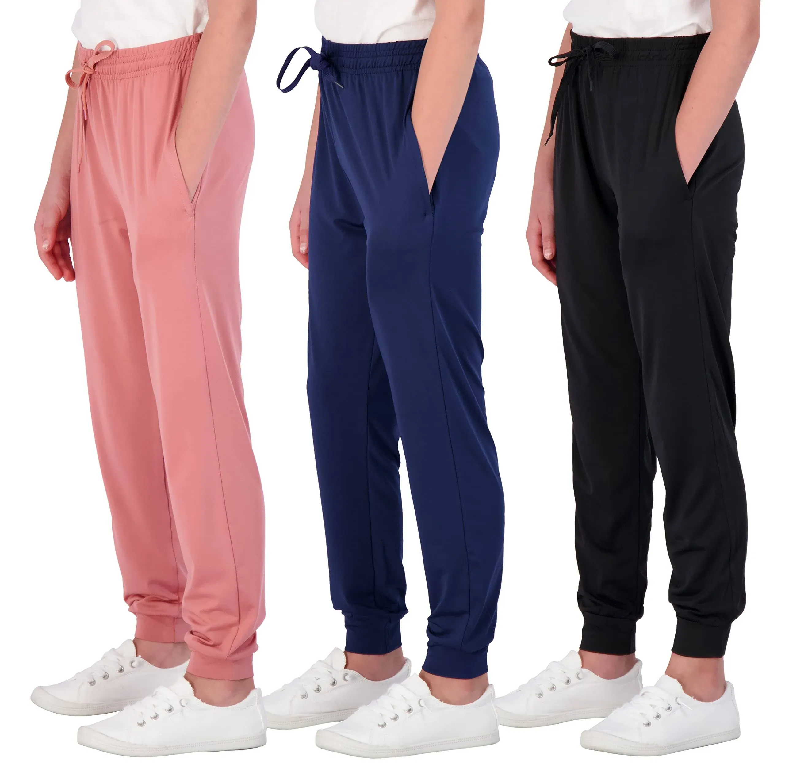 Real Essentials 3 Pack: Girls' Dry-Fit Jogger Sweatpants Soft Active Athletic ...