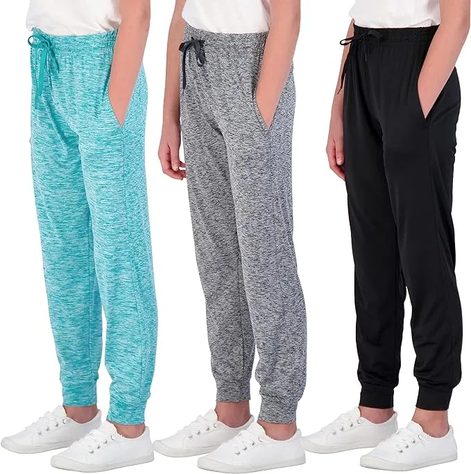 Real Essentials 3 Pack: Girls' Dry-Fit Jogger Sweatpants Soft Active Athletic ...