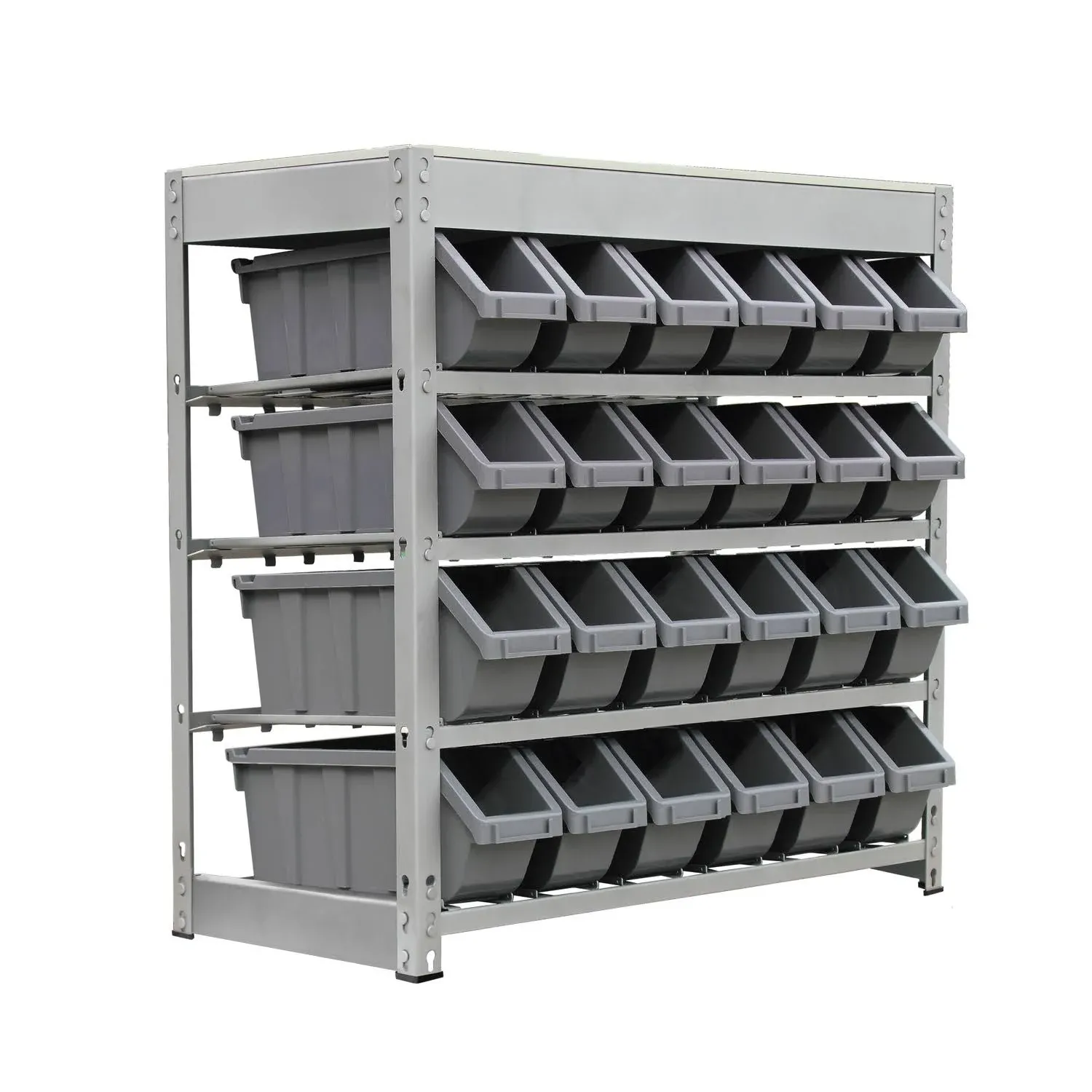 King's Rack 4-Tier Metal Organizer Shelving Rack with 24 Bins in Gray