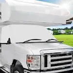 Mofeez RV Windshield Cover Compatible with Class C Ford 1997-2024, UV Block Offer Complete Privacy with Light Preserves Interior (White Color with Mirror Cutouts)