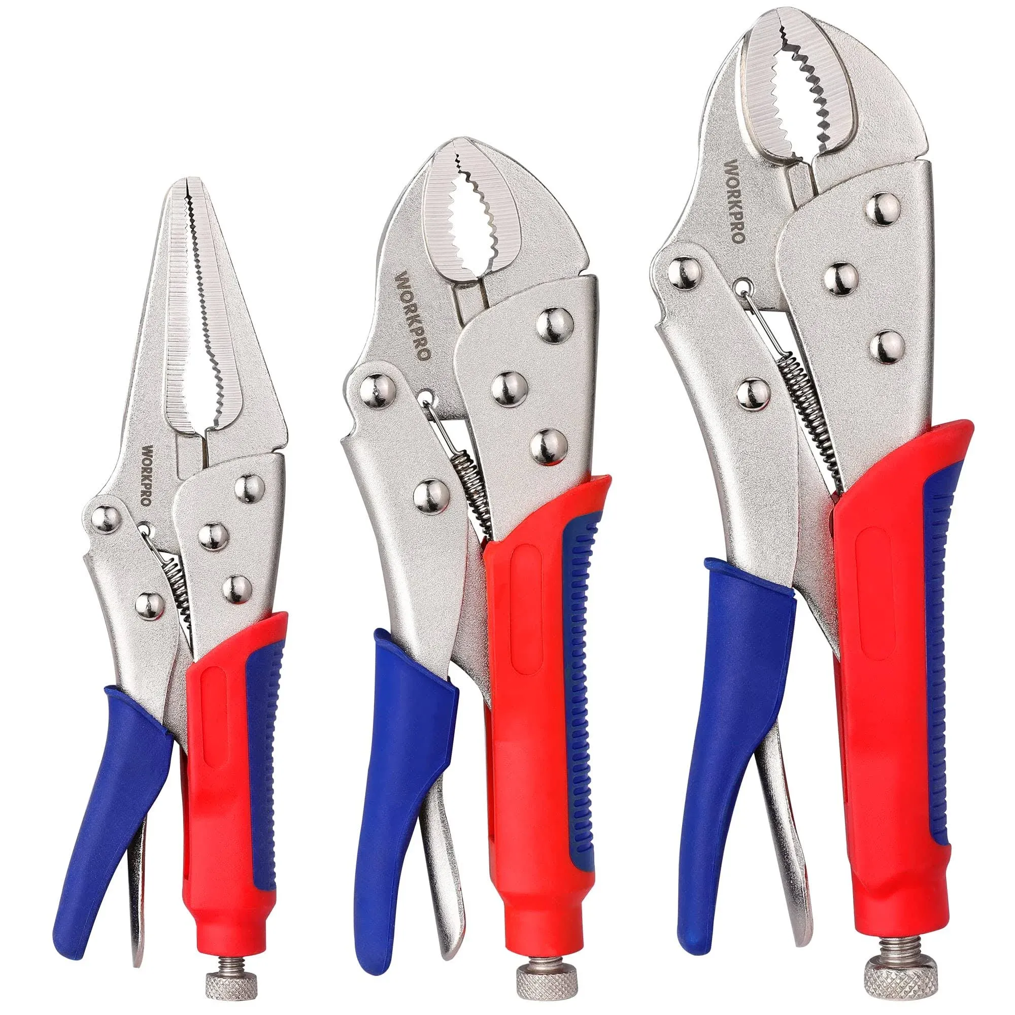 WorkPro 3-Piece Locking Pliers Set 10-Inch Curved Jaw 7-Inch Curved Jaw and 6-1/2 ...