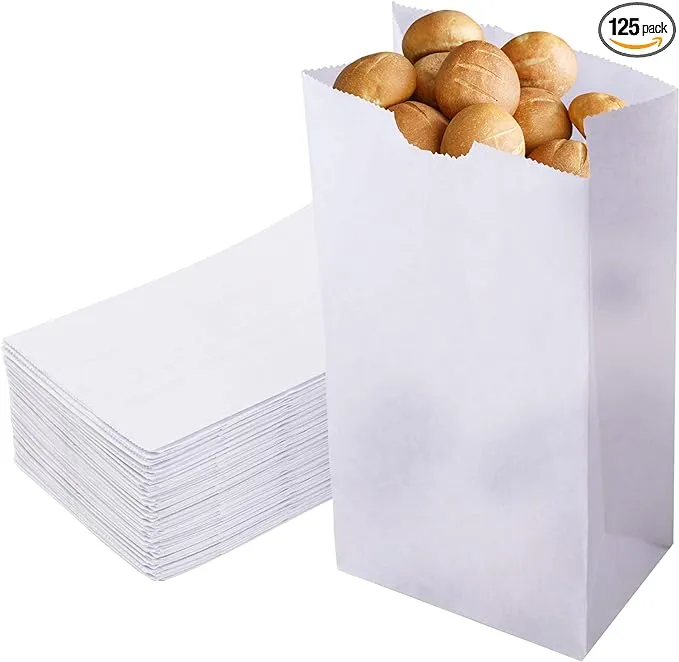 Fit Meal Prep [125 Pack] 4 Lb Waxed Bakery Bags - White Biodegradable Grease Resistant Paper Lunch Bag for To Go Snacks, Cookie, Sandwich, Candy, Popcorn, Bread, Wedding, Party Flavor, Restaurant