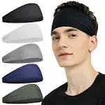 Pilamor Sports Headbands for Men (5 Pack), Moisture Wicking Workout Headband, Sweatband Headbands for Running, Cycling, Football, Yoga, Hairband