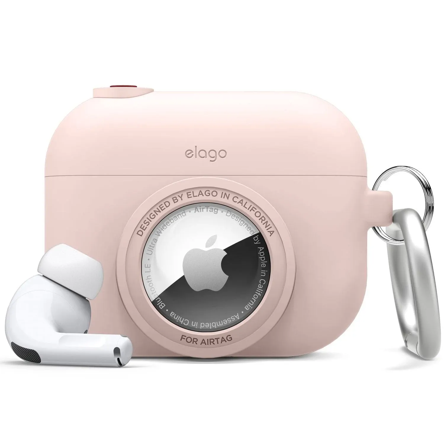 elago AirTag Compatible with AirPods Pro Instant Case, Classic Design Camera Case, Keychain Included [Tracking Device Not Included] (Sands Pink)