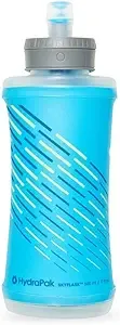 Hydrapak SkyFlask 500ml - Lightweight Collapsible Handheld Running Water Bottle Soft Flask - (500 ml/16 oz) - Adjustable Handstrap, Spill-Proof Cap, Malibu Blue