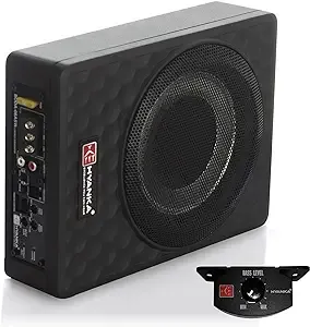 H YANKA 400W 8 Inch Powered Underseat Subwoofer Car Audio, Slim and Compact Desi