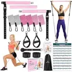 Pilates Bar Kit with Resistance Bands, Multifunctional Yoga Pilates Bar with Heavy-Duty Metal Adjustment Buckle, Portable Home Gym Pilates Resistance Bar Kit for Women Full Body Workouts