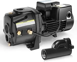 Acquaer 1HP Shallow/Deep Well Jet Pump, Cast Iron Convertible Pump with Ejector Kit, Well Depth Up to 25ft or 90ft, 115V/230V Dual Voltage, Automatic Pressure Switch