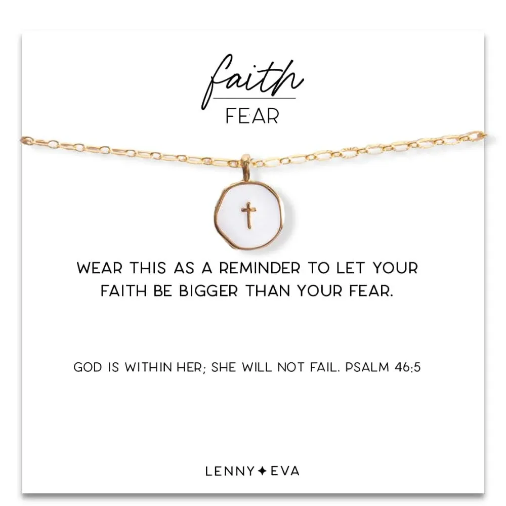 Faith Over Fear Necklace-White Cross | Lenny & Eva