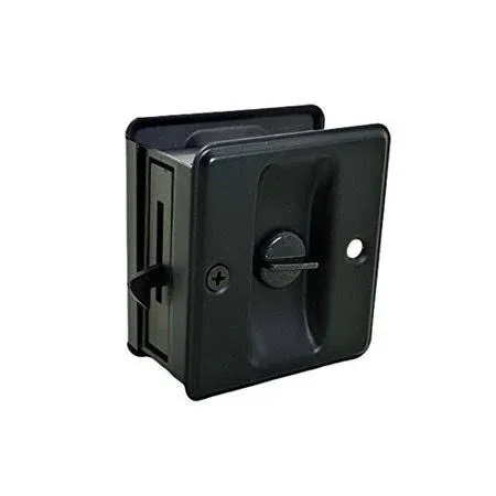  Solid Brass Sliding Door Pull Privacy Pocket Lock, Matte Black, Made in Taiwan