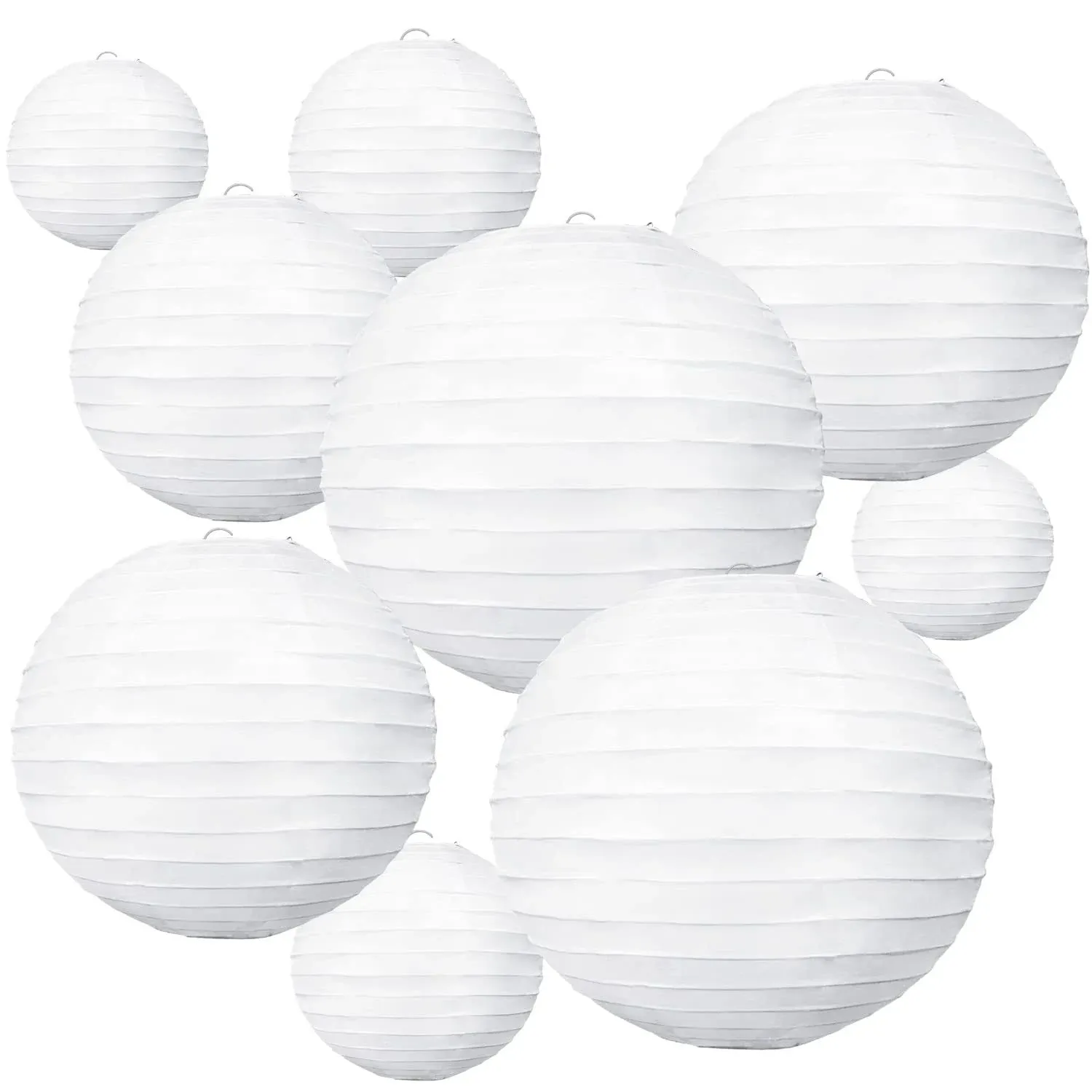 BEISHIDA 10Pcs White Paper Lanterns Decorative Chinese/Japanese Hanging Round Paper Lanterns Lamp for Birthday, Wedding, Christmas, Bridal, Home Decor, Party Decoration(Size of 4”, 6”, 8”, 10”)