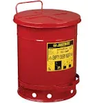 Justrite 6 Gallon Galvanized Steel Oily Waste Can, 16" x 12" Metal Oil Rag Safety Can With Foot Operated Self-Closing Lid for Oil Rag Disposal, Made in the USA, Yellow, 09101