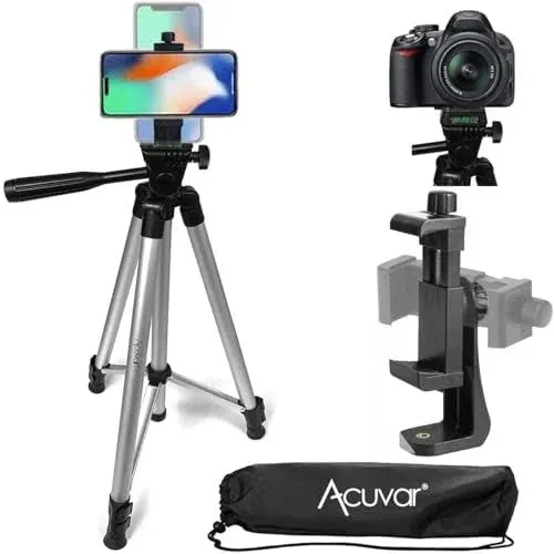 Acuvar 50" inch Aluminum Camera Tripod with Universal Smartphone Mount and for