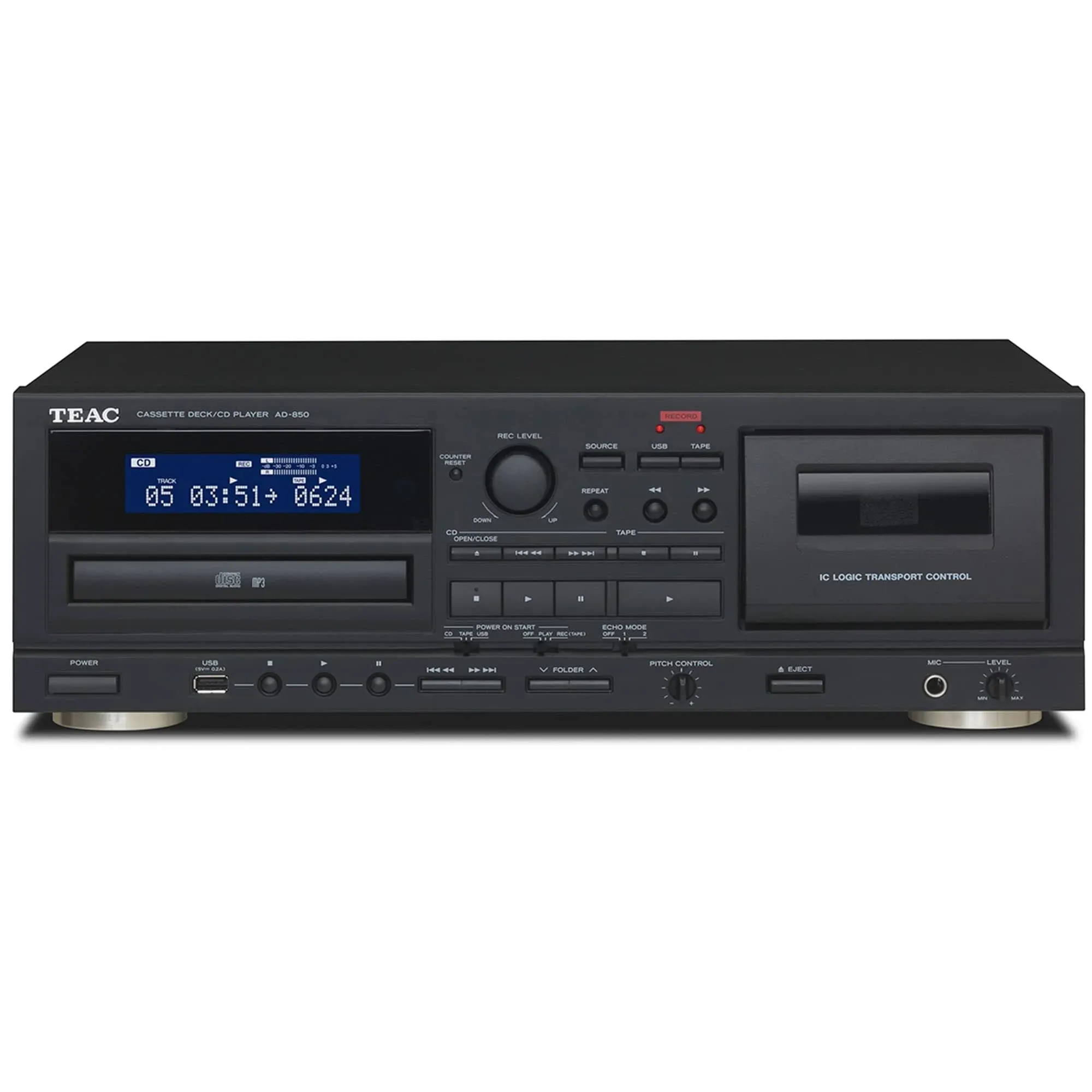 Teac AD-850 Home Audio Cassette and CD Player with USB-Recorder and Karaoke Mic (AD850B)