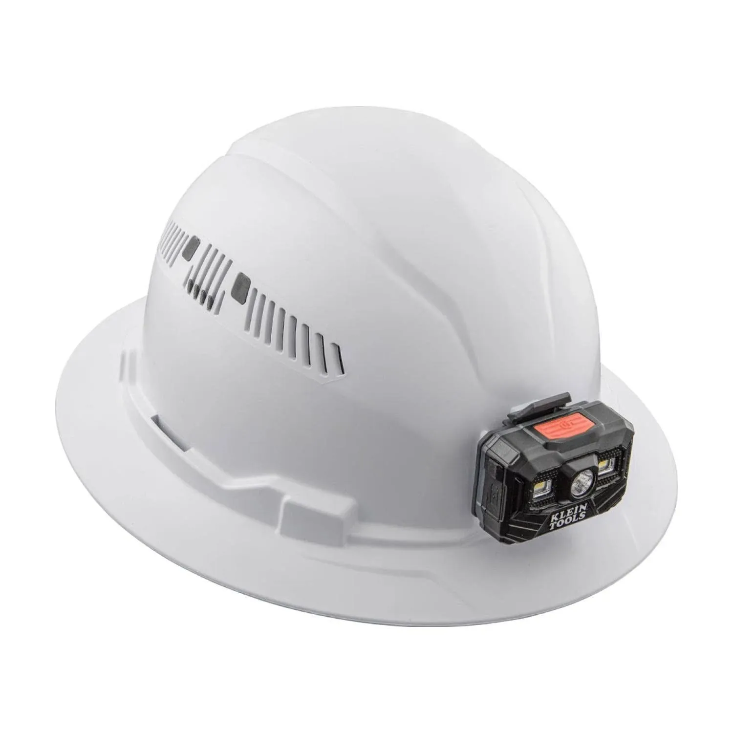 Klein Tools 60407RL Full Brim Hard Hat with Rechargeable HEADLAMP, Vented, White