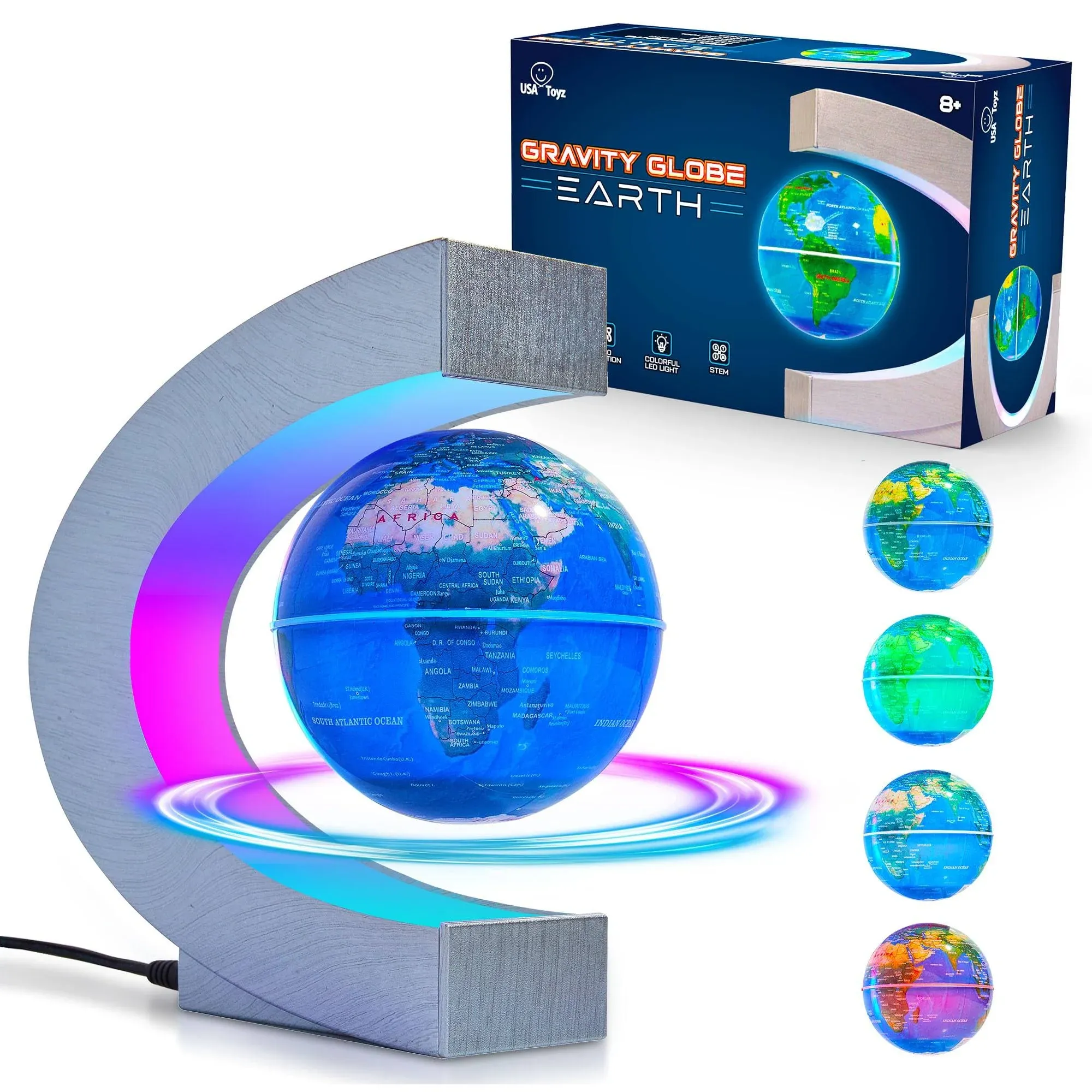 Gravity Globe Earth Ball and Stand- Magnetic Levitating Globe with LED Lights