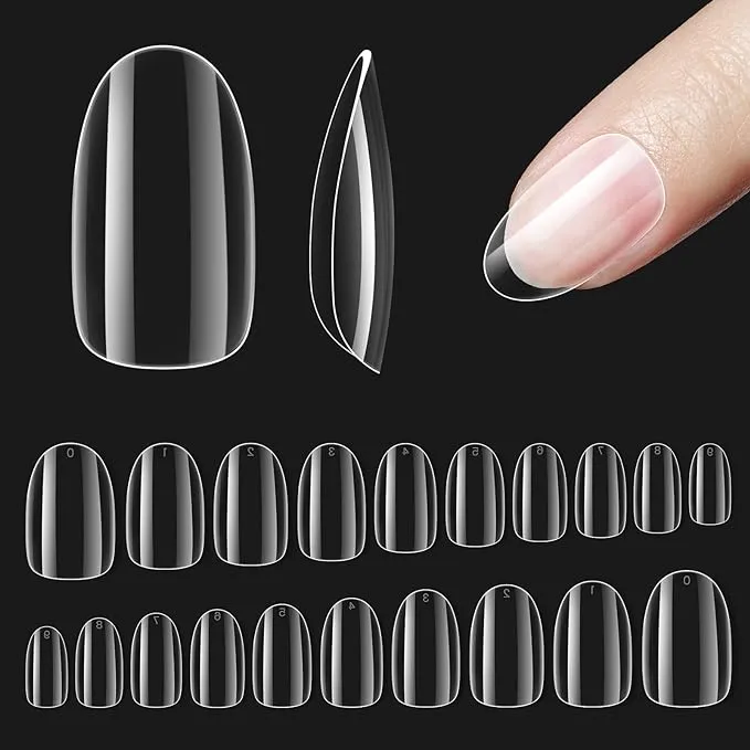 Beetles Gel Nail Tips Short Oval Shape, 500Pcs Clear Soft Gel Nail Tips Pre-shaped Full Cover False Nails Gelly Tips for Gel Nail Polish Soak off Easy Nail Extensions Acrylic Press on Nails Diy Nails