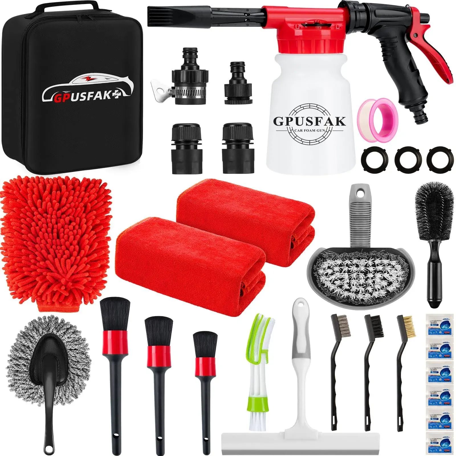 GPUSFAK 26pcs Car Wash Cleaning Kit with Foam Gun Sprayer Detailing Brushes ...