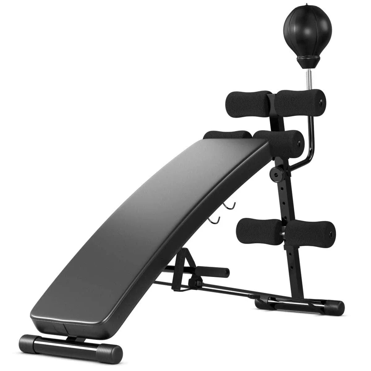 Goplus Adjustable Sit Up Bench, Decline Curved Slant Ab Bench Crunch Board with Speed Ball (Black)