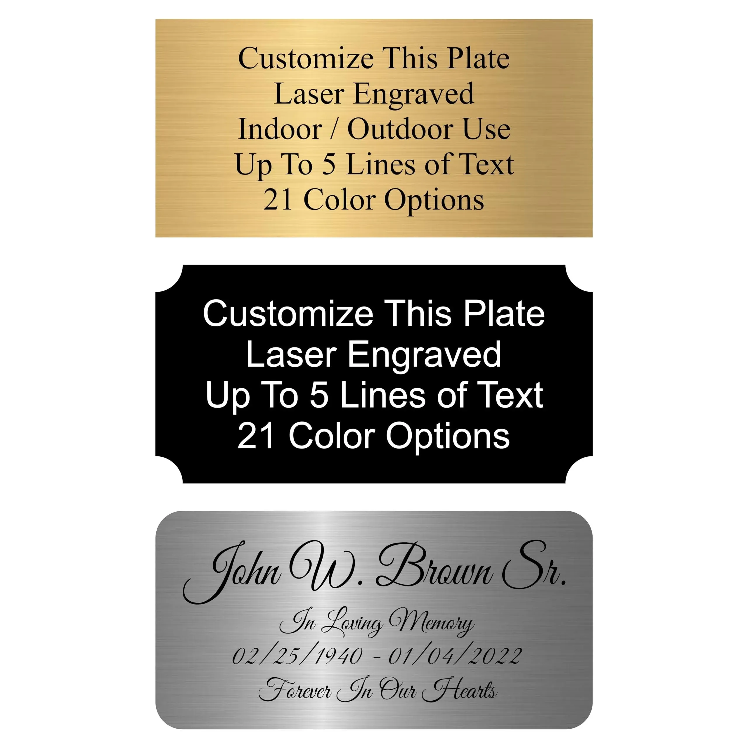 Engraved Name Plate, Personalized Name Plaque - 2x4, 2x6, 2x8, 3x6-21 Colors, 3Corner Styles, 17 Fonts Styles, Name Plates for URN, Trophy, Picture Frame, Memorial, Sign - By Customized4U - 1 Tag