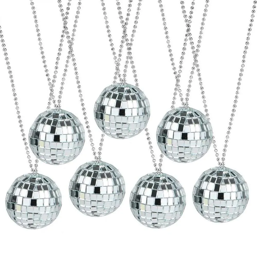 ArtCreativity Mirror Disco Ball Necklaces, Pack of 12, Disco Theme 70s Party Decorations, Disco Photo Booth Props, Dance Party Favors and Supplies for Kids and Adults