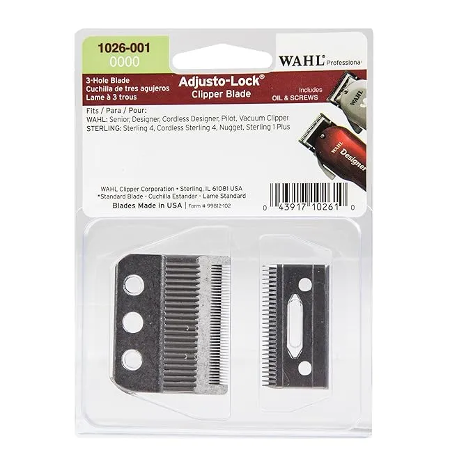 Wahl Professional - 3 Hole Adjusto-Lock 0000 Clipper Blade for Designer, Senior, Cordless Designer, Pilot, Sterling 4 Clipper, Sterling Cordless 4, Nugget and Sterling 1 – Model 1026-001