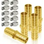 Joywayus 5/8" ID Hose Barb Hex Union Brass Fitting Water/Fuel/Air with 10 Stainless Steel Clamps (Pack of 5)