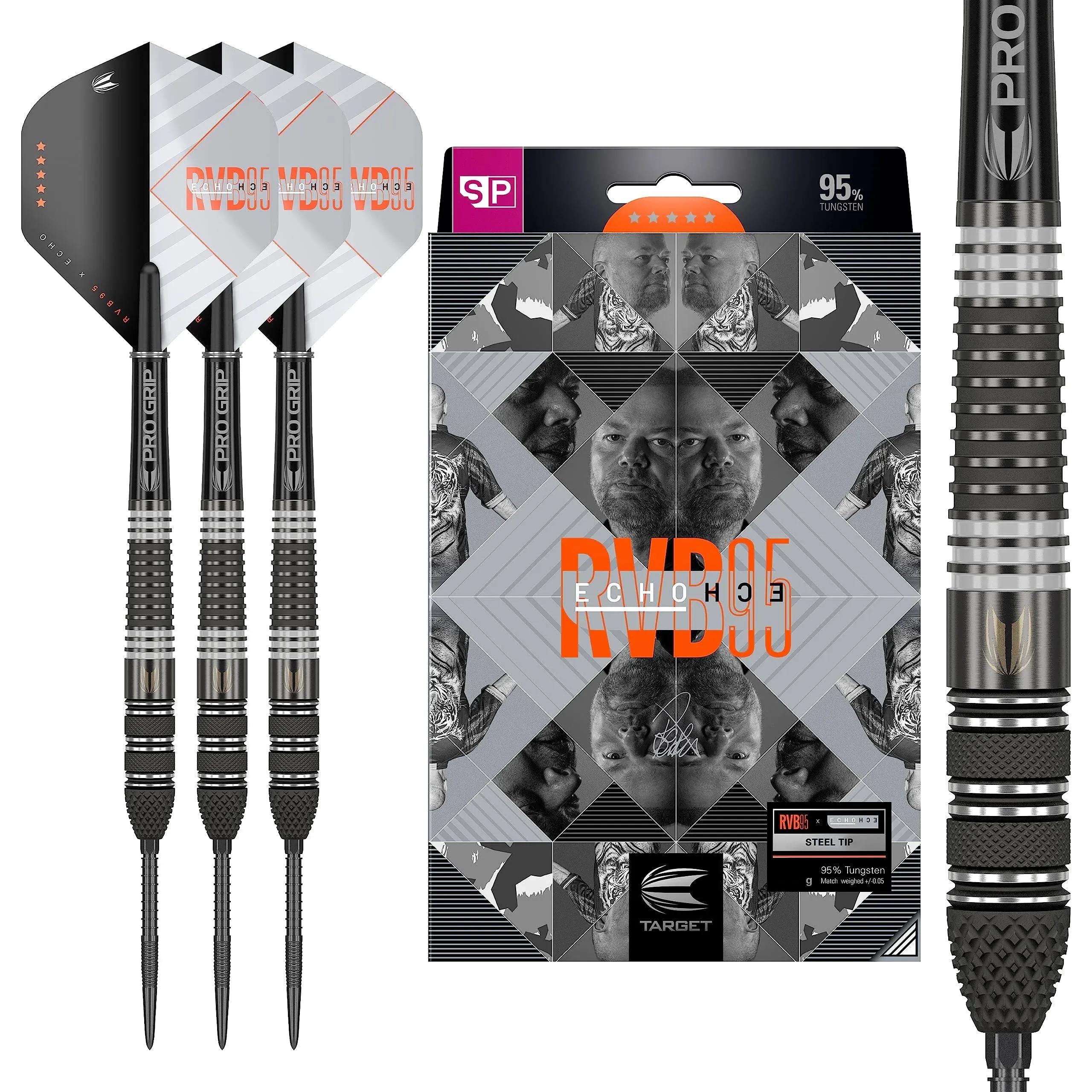 TARGET Darts RVB 95 x Echo 95% Tungsten Swiss Point Steel Tip Darts Set