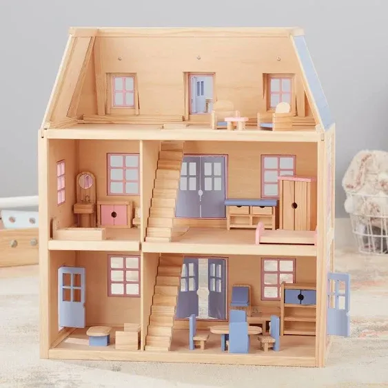 Melissa & Doug Wooden Multi-Level Dollhouse Sioc - Wooden Multi-Story Pretend Play Dollhouse for Kids