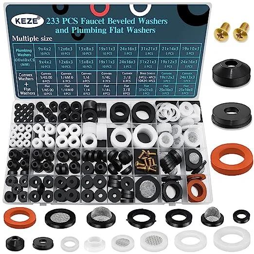 KEZE 233 Pcs Plumbing and Faucet Washers Assortment Kit for Assorted Spigot Water Hose Bib Outside Garden Faucet Splitter Gasket