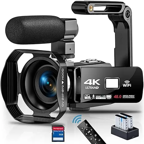 Camcorder Video Camera 4K 48MP 60FPS IR Night Vision Vlogging Camera 18X Zoom WiFi Digital Camera YouTube Recorder Camera with Microphone, 2.4G Remote Control