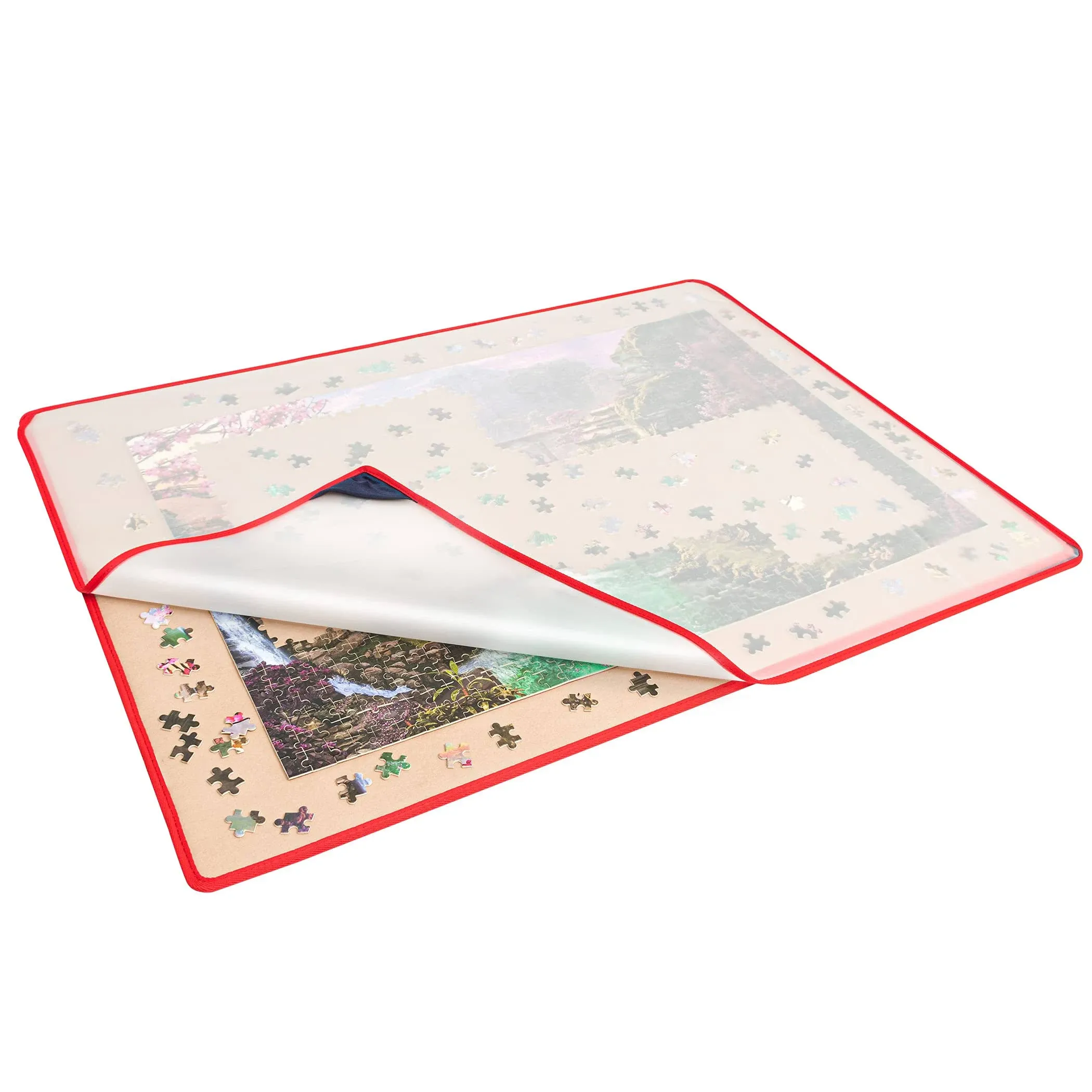 Becko US 1500 Piece Jigsaw Puzzle Board with Dustproof Cover, Portable Puzzle Mat for Puzzle Storage Saver, with Smooth Flannel Fabric, Lightweight and Easy to Move (Khaki)