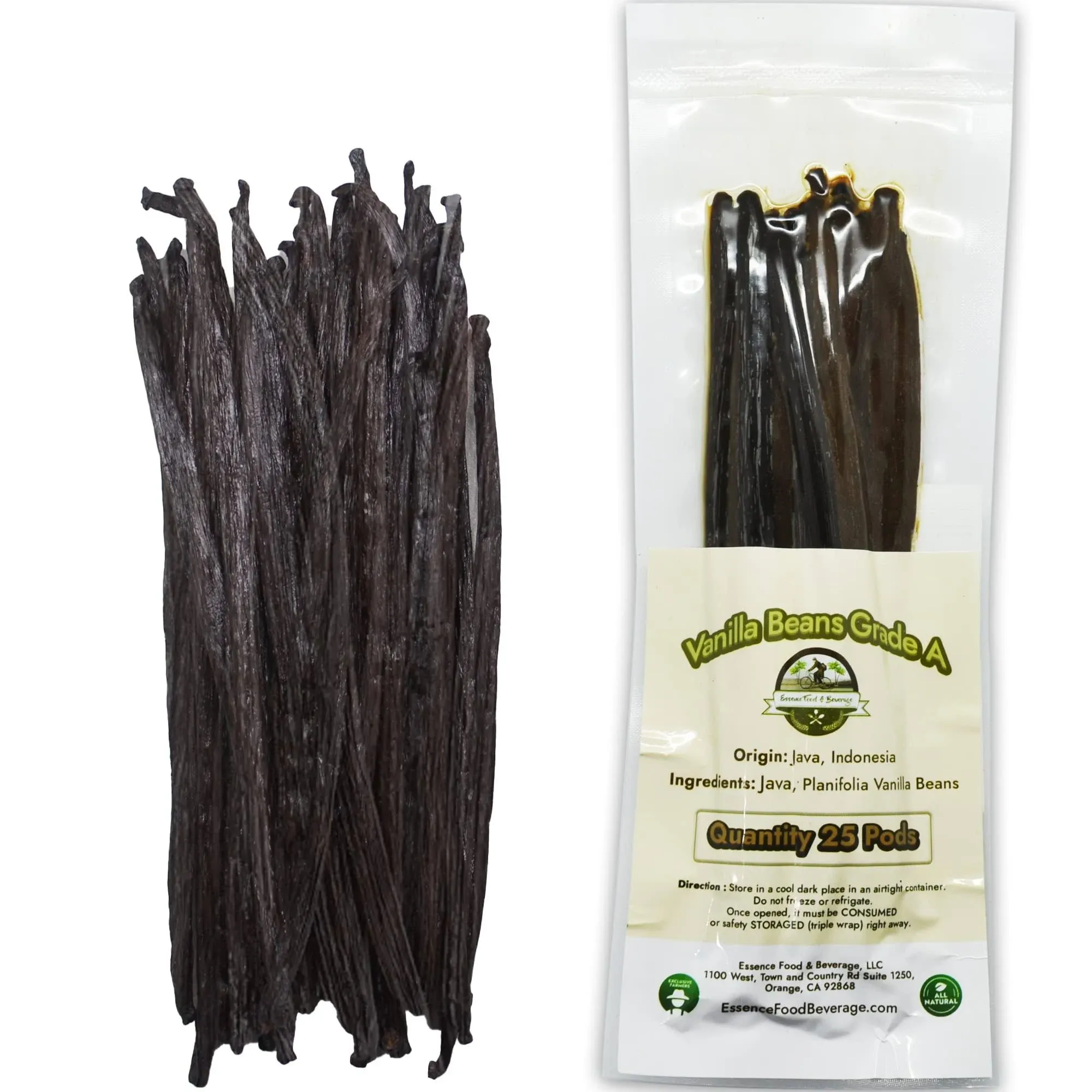 25 Vanilla Beans For Making Vanilla Extract Grade A - NON-GMO Planifolia Vanilla Beans Bulk, 6-8 Inches Vanilla Beans For Making Vanilla Extract Grade A+